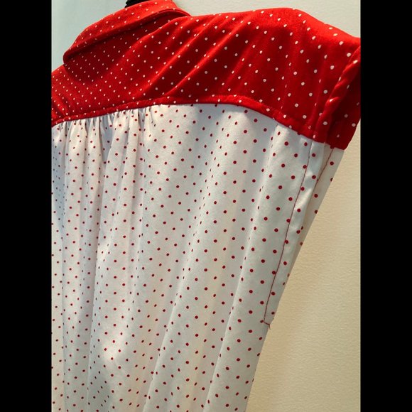 Vintage White & Red Polka Dot Sleeveless Dress Sz S/M Full Circle Skirt - Picture 12 of 13